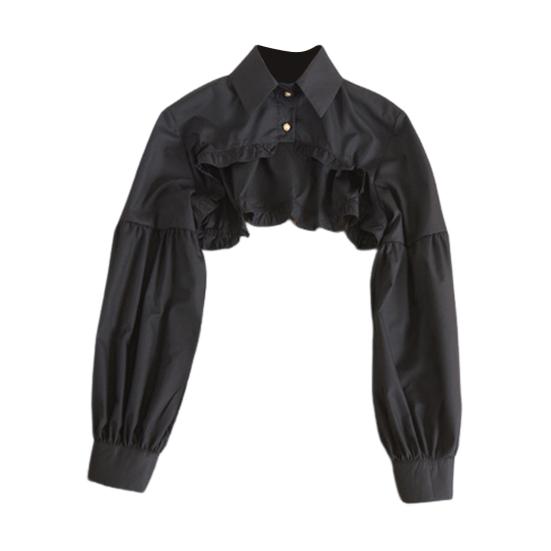 Women Fake Collar Lapel Lantern Long Sleeve Single Breasted Ruffle Stitching Hem False Collar Solid Color Sweater Decorative Collar