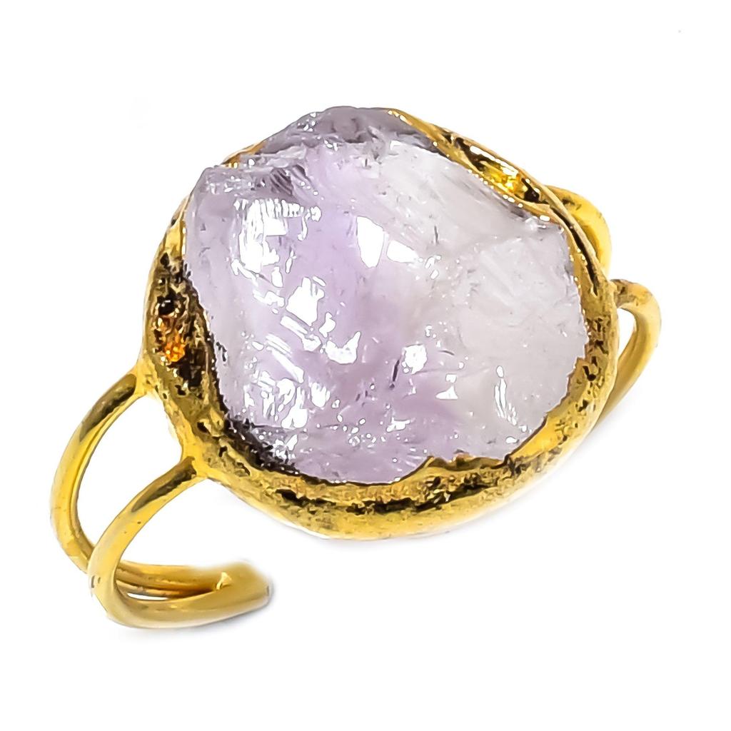 Аметистовое кольцо из натурального камня ручной работы, Медное гальваноформированное кольцо, Антикварное украшение, Регулируемое кольцо Подарок на помолвку