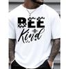 Мужская футболка Bee Kind европейского размера с принтом пчелы и цветов - Белая повседневная футболка с коротким рукавом, круглым вырезом, свободного кроя для весны, лета, осени
