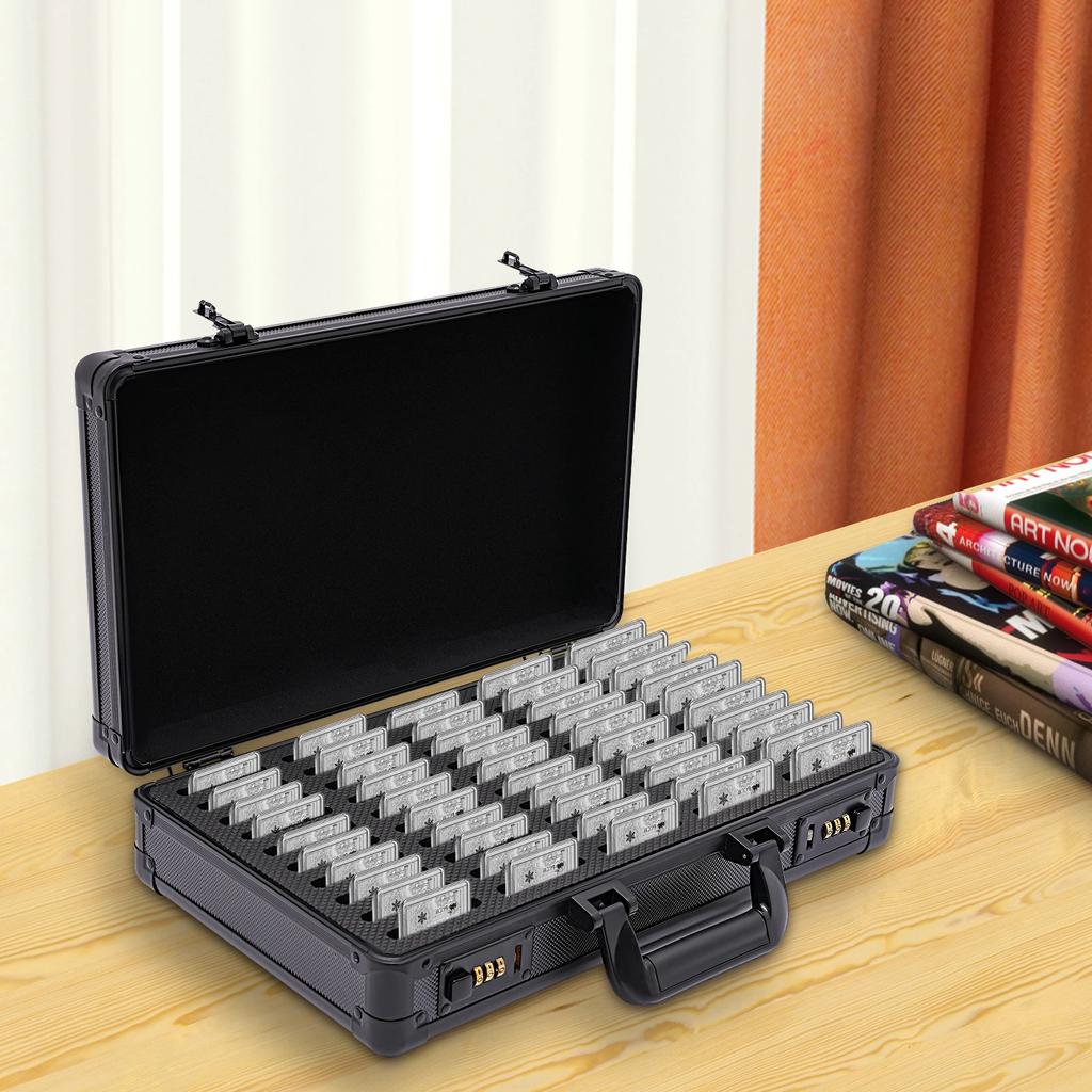 Коробка для хранения слябов с монетами с ручкой, вместимость 50 слябов, алюминиевый кейс, надежный органайзер для демонстрации для коллекций монет, держатель для монет