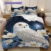 Snowy Owl Pattern Bedding Quilt Set Quilt Cover Pillowcase Home Decoration Birthday Gift (1 * duvet cover + 2 * pillowcase, without core)