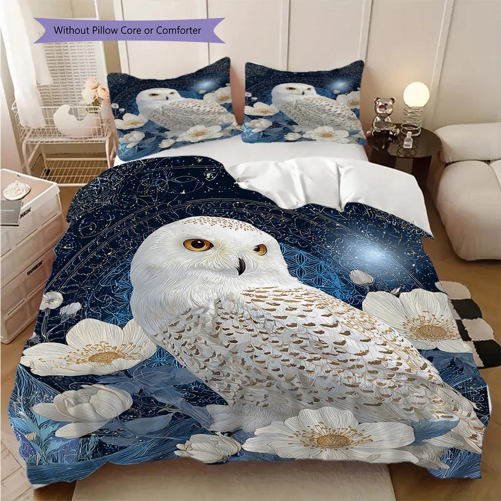 Snowy Owl Pattern Bedding Quilt Set Quilt Cover Pillowcase Home Decoration Birthday Gift (1 * duvet cover + 2 * pillowcase, without core)