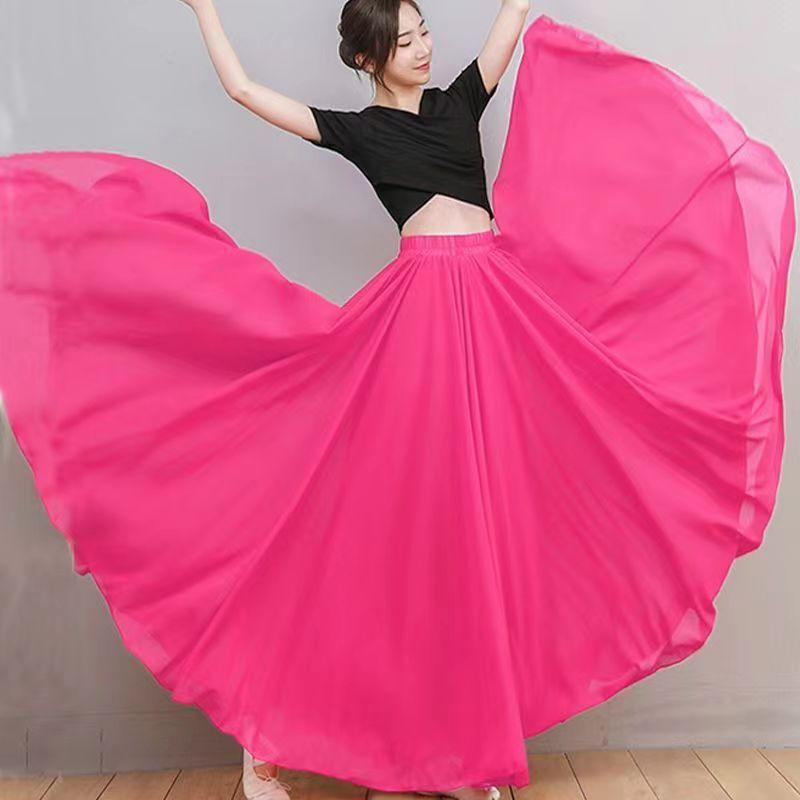720 градусов шифоновая юбка балетный танец женщины цыганский коньки длинные юбки танцовщица практика одежда профессиональный сценический танец юбка