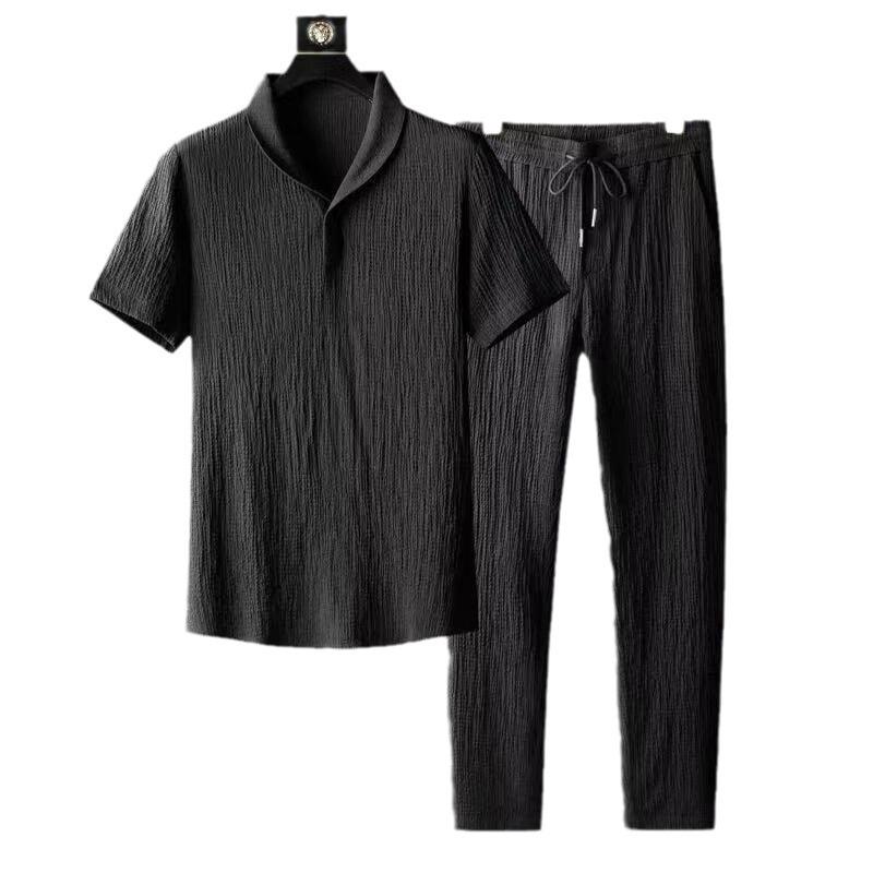 2024 Men's Fashion Summer Casual Suit: Thin, Light Luxury Sports Suit with Short-Sleeved Top and Trendy Trousers