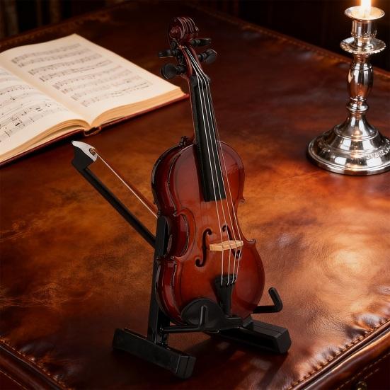Деревянная мини-модель скрипки с подставкой, игровая крошечная скрипка, миниатюрный музыкальный инструмент, украшение, декор для дома, офиса, рабочего стола