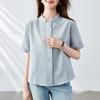 Женская полосатая рубашка с маленьким квадратным воротником, с короткими рукавами, летняя, новая, топ, свободная, повседневная