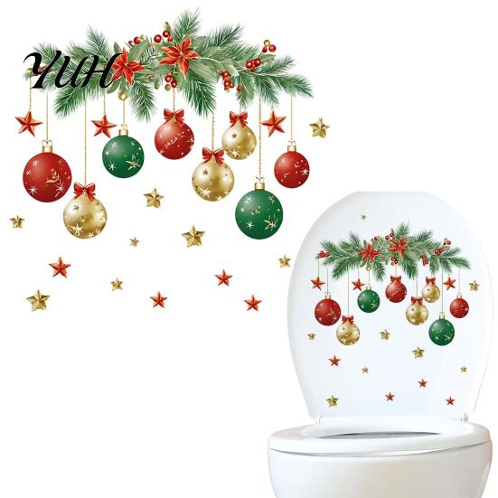 Removable Bathroom Wall Art Christmas Ball Toilet Sticker, Decoration Decal, Peel Stick Decal Waterproof Lid for Holiday Party PVC Stickers