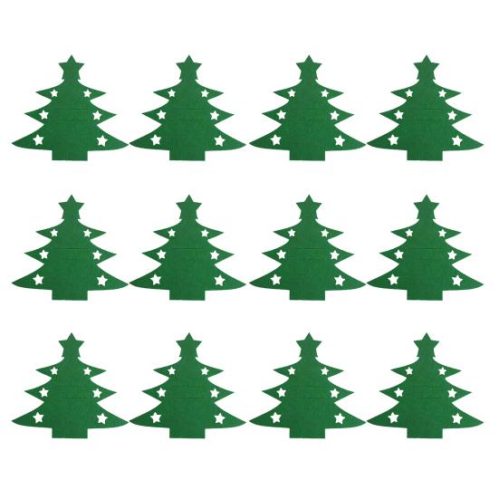 Набор столовых приборов на Рождество 12 шт. Дизайн «Рождественская елка» Фетр Моющийся Многоразовый Фетровый нож Вилка Сумка для столовых приборов Праздничное украшение стола