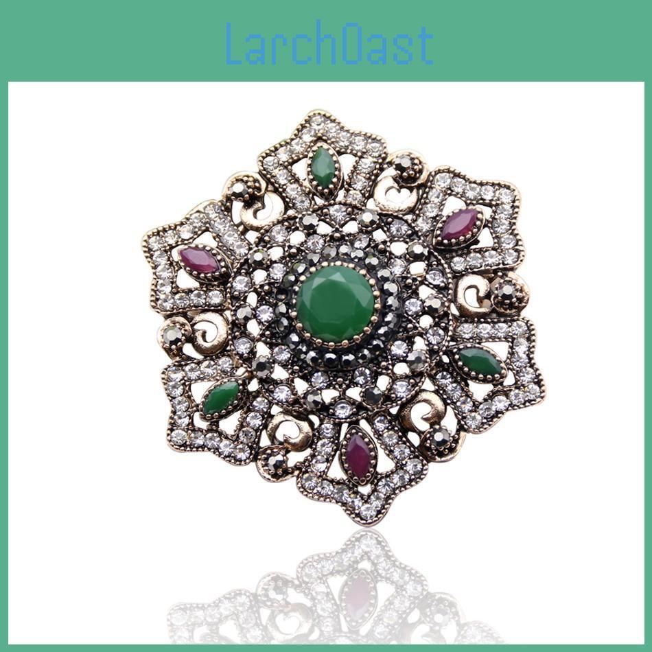 Womens Dual Pendant Purpose Vintage Ethnic Jewelry Gold Color Flower Rhinestone Brooch