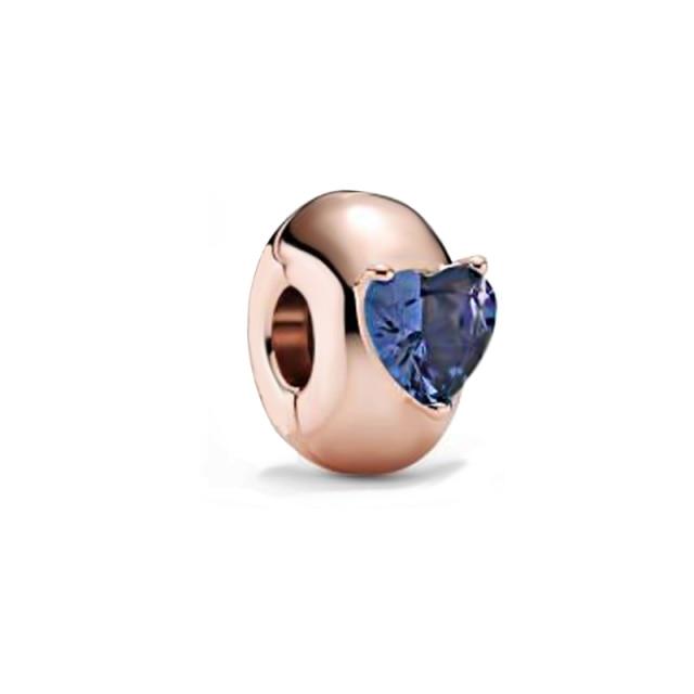 925 Sterling Silver Colorful Beads Transparent Shiny Row Clip Charm Fit Women Bracelet DIY Jewelry