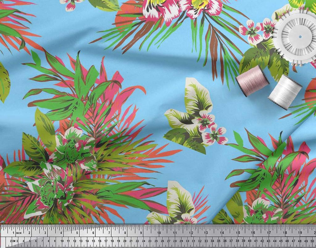 Soimoi Хлопчатобумажный батист с листьями и цветочным принтом лилии, метр швейной ткани, 42 дюйма