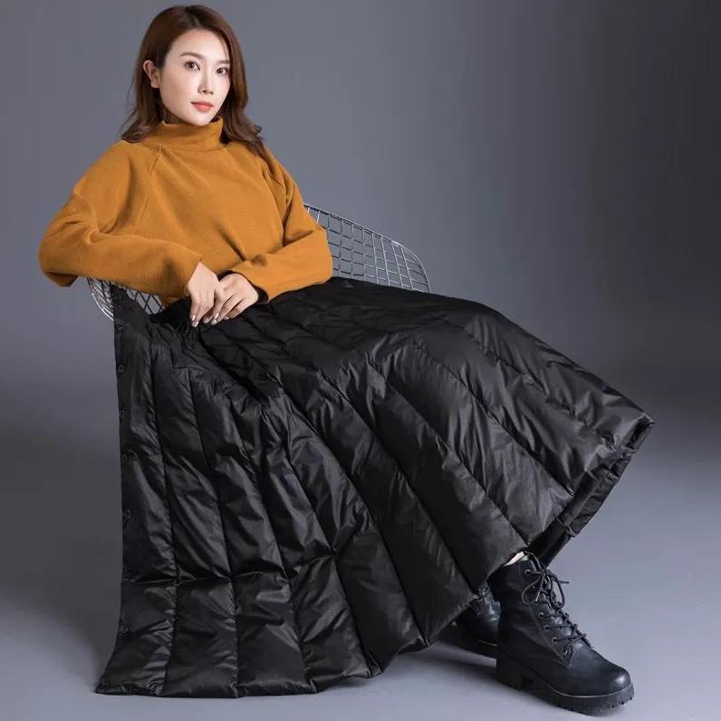 Зимняя женская ветрозащитная пуховая юбка с высокой талией, повседневная длинная юбка для женщин, плотная теплая женская утепленная черная юбка