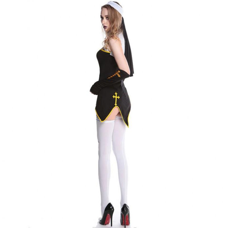 S-XXL Womens Nun Costume Halloween Cosplay Party Fancy Dress