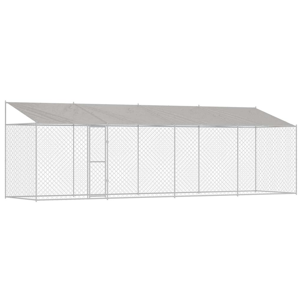 Dog Kennel with Roof Silver 800 x 200 x 256 cm Steel and PE