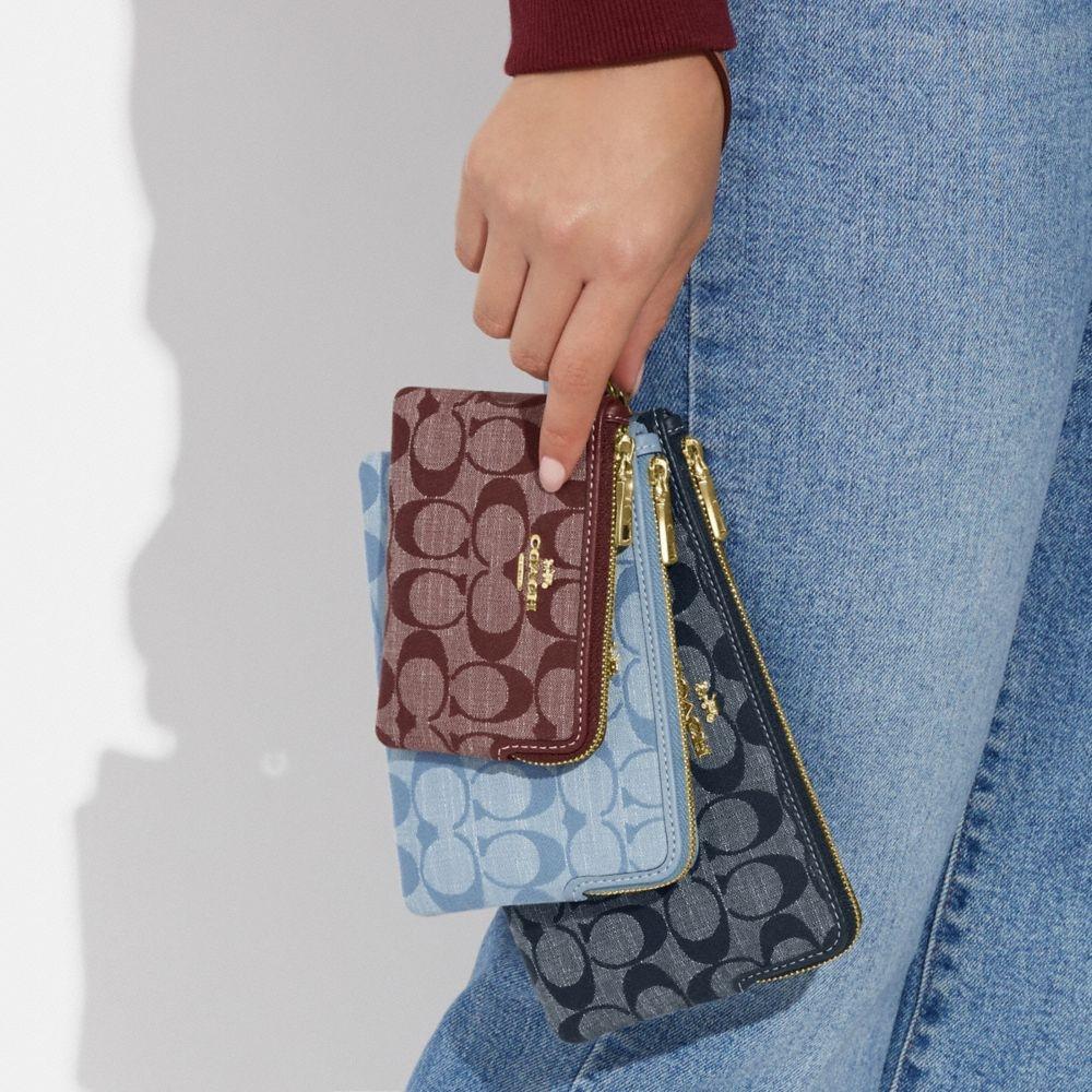 Coach Угловая молния 20 Классический монограммный закрывающийся на молнию Набор из трех предметов Сумка из покрытого холста и кожи Маленькие женские сумки Темно-синий CH199-IMDEI