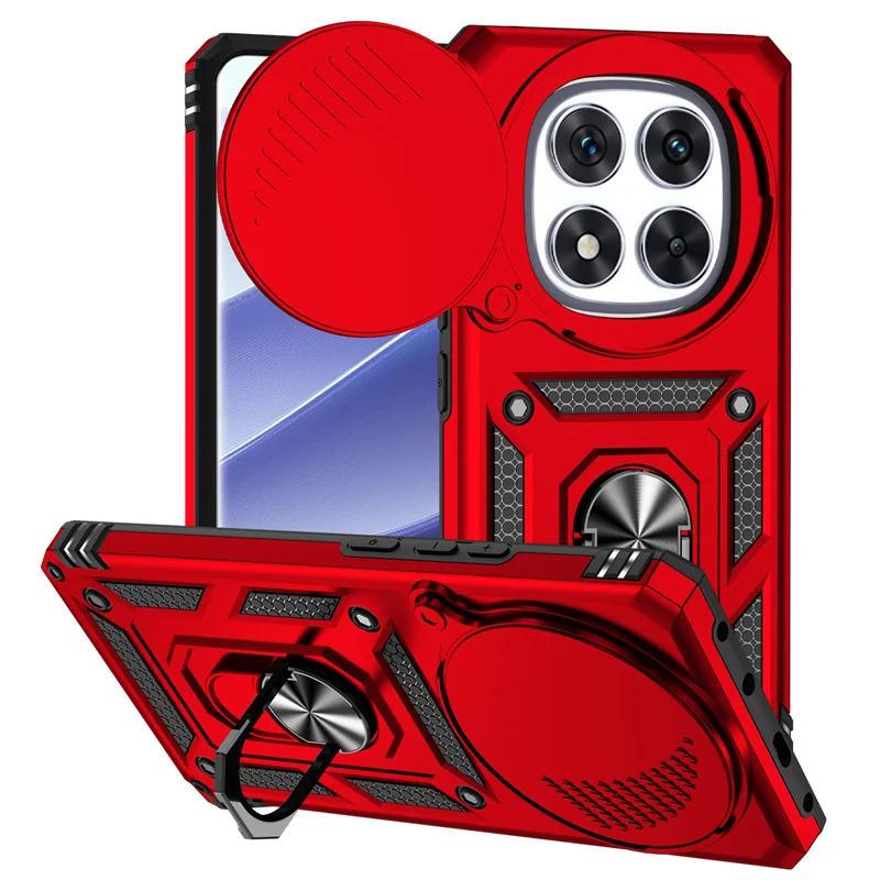 Противоударный бронированный чехол для Xiaomi Redmi Note 14 Pro 5G 4G с магнитным кольцом-подставкой для автомобиля и сдвижной крышкой для камеры для Redmi 14C Funda