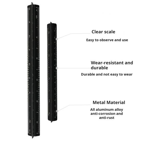 Алюминиевый сплав Инженерная масштабная линейка Высокоточный треугольный архитектурный чертежный инструмент Масштабная линейка Чертежные принадлежности