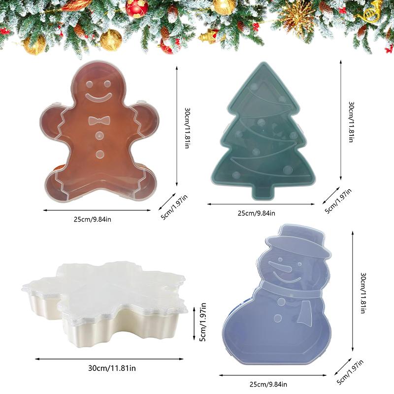 Christmas Serving Tray, Christmas Cookie Box With Lid, Cute Holiday Gingerbread Man Snowflake Tree Storage Container For Snacks