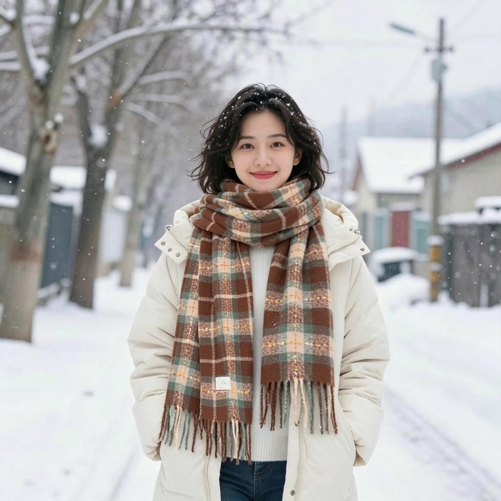 Harbin Tourism Blue Scarf Women's Autumn and Winter Atmosphere Advanced Warm Equipment Northeast Wear Scarf