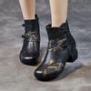 Ethnic Style Printed Retro Genuine Leather Women's Short Boots Versatile Comfortable Thick Heeled Shoes