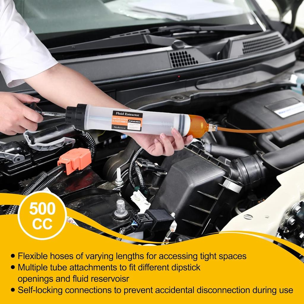 500CC Automotive Fluid Extractor With 39'' Long Hose & ExtensionTubes, Portable Oil Extractor Pump For Oil Change, Large Fluid Pump With Clear Scale