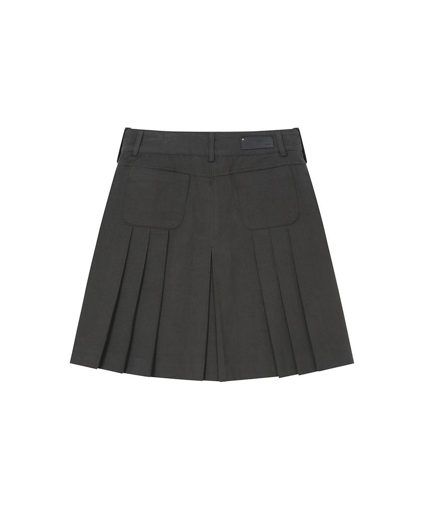 Miseki Seoul Pleats Line Pocket Midi Skirt Charcoal