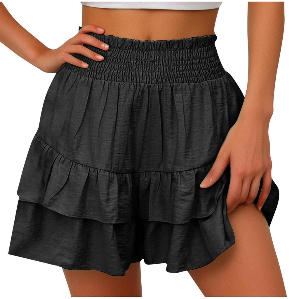 Women's Summer High Waist Ruffle Skirt Cute Flowy Skirt Casual Comfort Wrap Beach Pleated Skirt