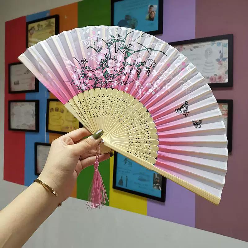 Chinese Style Folding Fan for Men, Portable, Retro Style, Classical, Traditional Hanfu, Black and Green, Bamboo Design