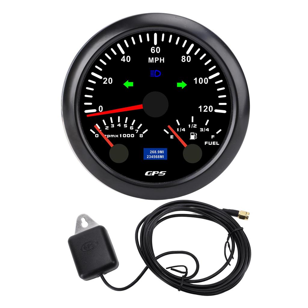 3 in 1 GPS Speedometer Tachometer Fuel Level Gauge with Turn Signal 3 3 8in 120MPH 8000rpm 7 Colors Backlit for RV