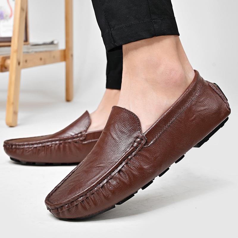Men’s Moccasins White Loafer Brown Driving Shoes Comfort Flats Wide Shoes Slip-ons Plus Size Shoes for Men Over Sized