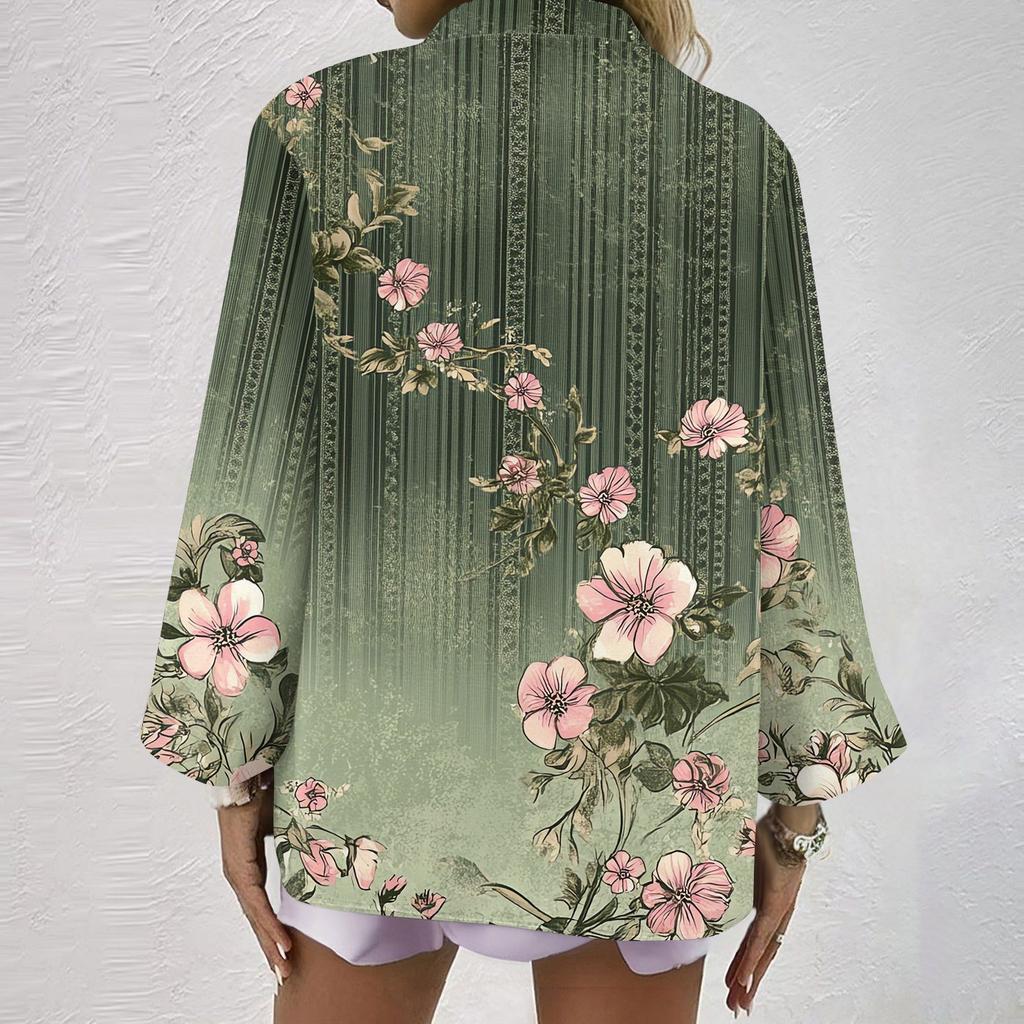 Женская модная и повседневная рубашка с длинным рукавом, V-образным вырезом, на пуговицах, с принтом, блузка, топ