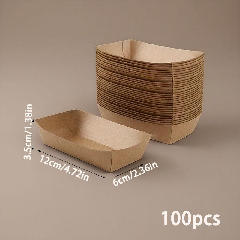 100pcs Paper Food Trays Disposable Paper Food Boat Kraft Food Serving Boats Food Holder Trays for Snacks French Fries Nachos Hot Dog Tacos BBQ Party