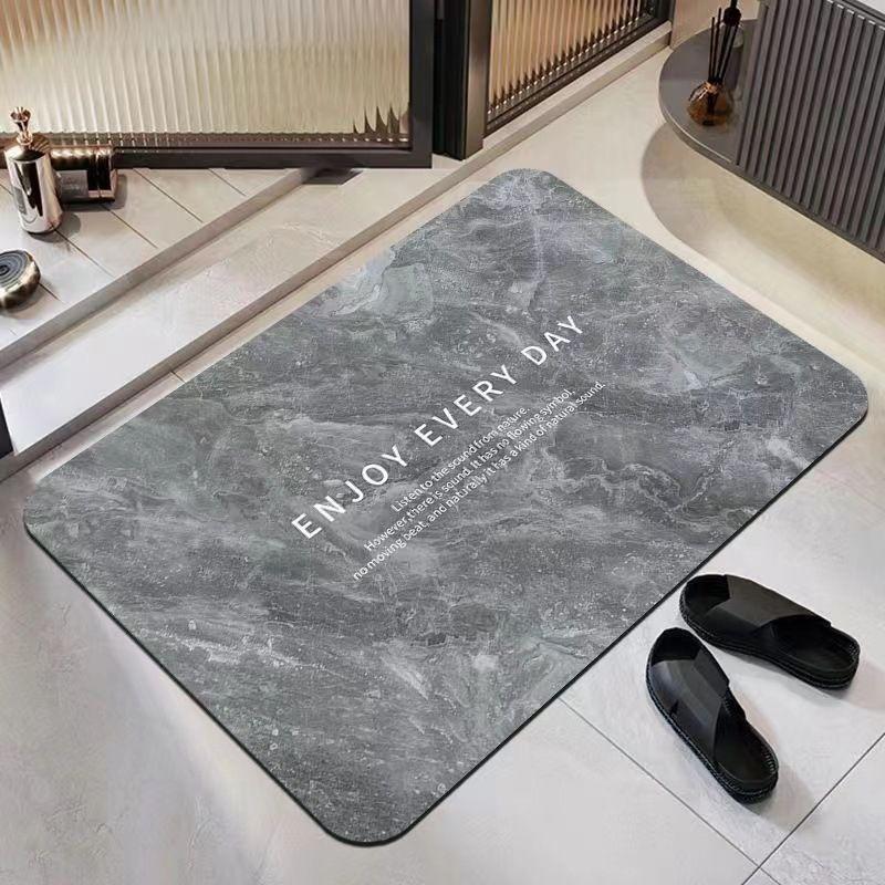 Grey Marble Vein Rounded Corner Bath Mat Non Slip Water Absorbent Bathroom Entryway Home Decor Floor Rug