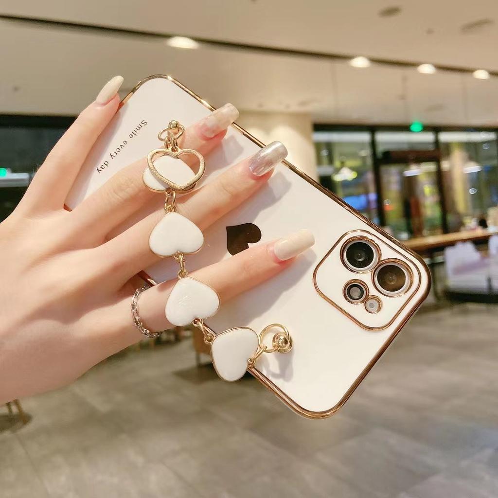 Чехол для телефона с мягким покрытием Love Heart для Iphone 14 13 12 11 Pro Max Xs Max Xr 14 Plus 14pro, противоударный чехол для браслета-цепочки на запястье