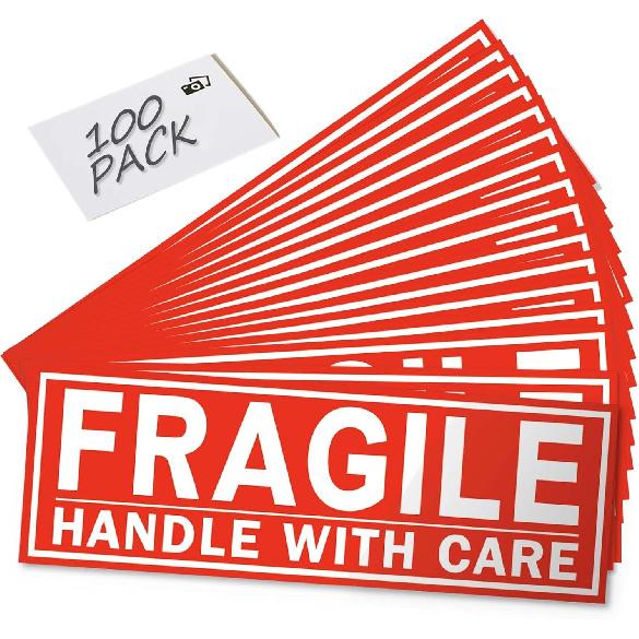Fragile Stickers, Large Size 8 x2.7 in, Handle with Care, for Shipping Packing Moving, 100 Labels