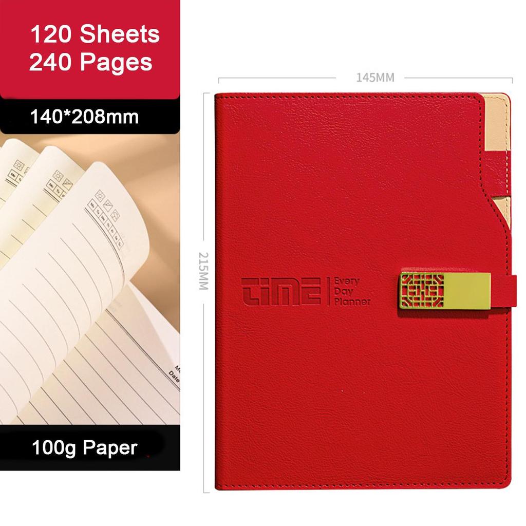 A5 Leather Business Notebook, Buckle-mounted Work Meeting Record Book, Notepad, Student Subject Notes, Thickened Diary, Lined Pages