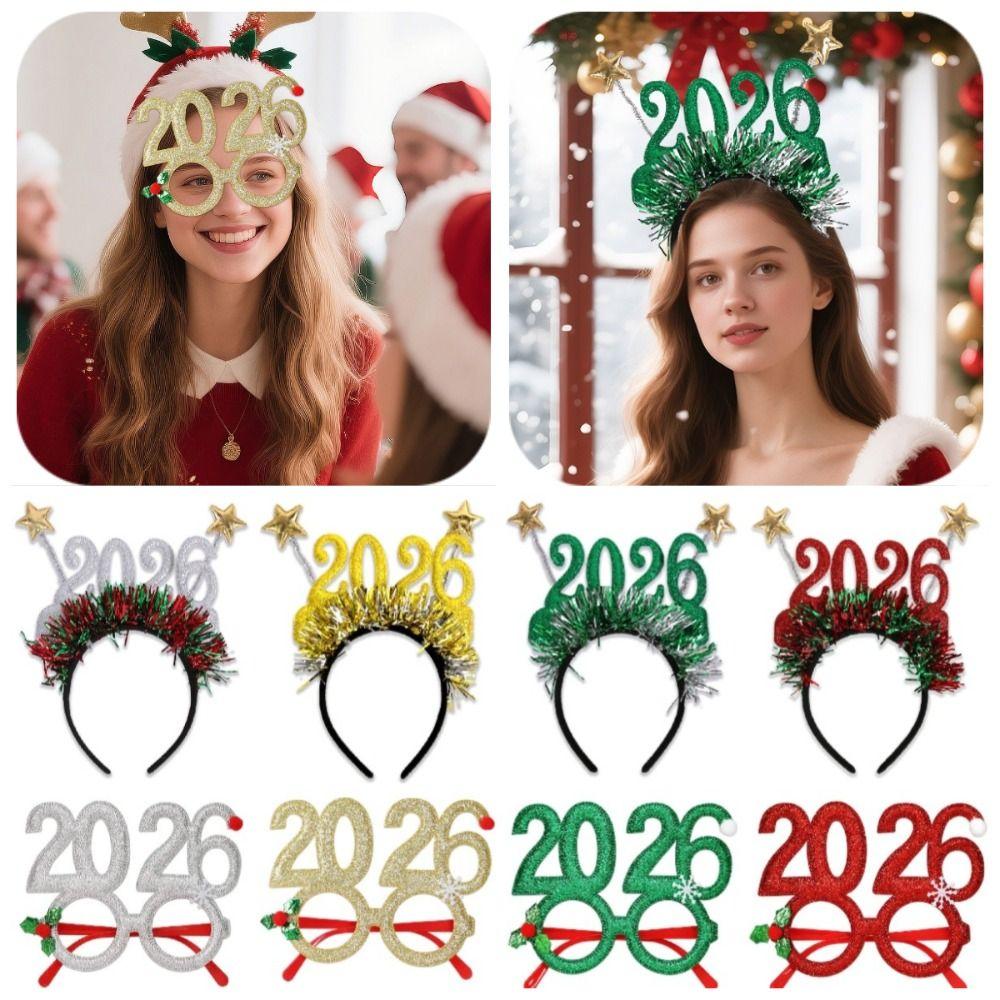 Cute Christmas Headpiece Sweet New Year Decorative Glasses 2026 Happy New Year Headband Photo Prop