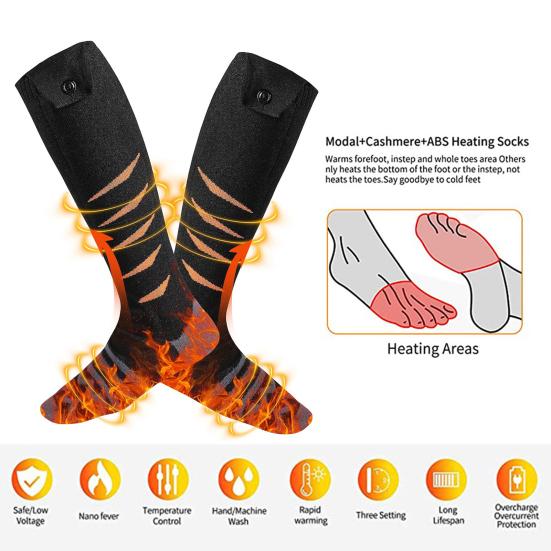 1 пара носков с подогревом, перезаряжаемые, с дистанционным управлением, для мужчин и женщин, электрические носки, моющиеся, для зимы, для катания на лыжах, пешего туризма, кемпинга, согревающие носки
