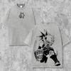 Anime My Hero Academia Katsuki Bakugo Print T-shirt Men Women Short Sleeve Clothing Cotton Tshirt Retro Washed T Shirt Manga Top
