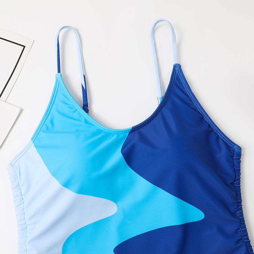 Женский цельный купальник, разноцветный лоскутный гофрированный купальник на шнурке