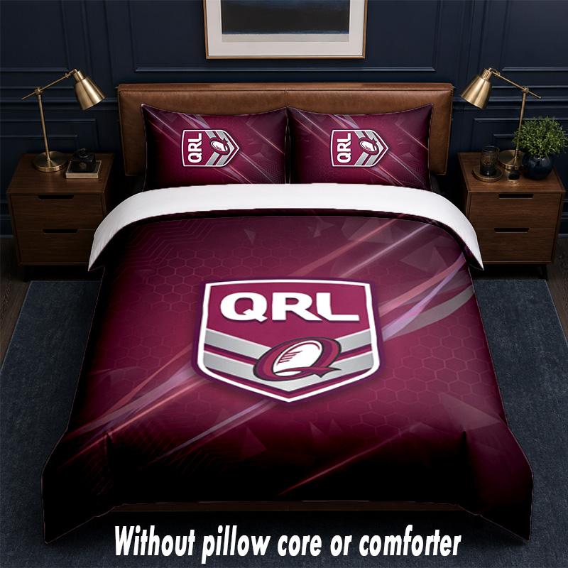 Queensland Maroons Design Bed Bedding Set 1 Duvet Cover + 2 Pillowcases Soft Breathable Household Bed Linens