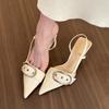 Stylish! Pointed Belt Buckle Shallow Mouth High Heels Women's 2024 Spring and Summer Thin Heel Cool Slippers