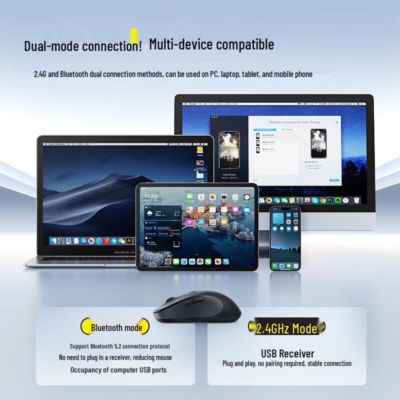 Baseus F02 Эргономичная беспроводная бесшумная мышь с двумя режимами