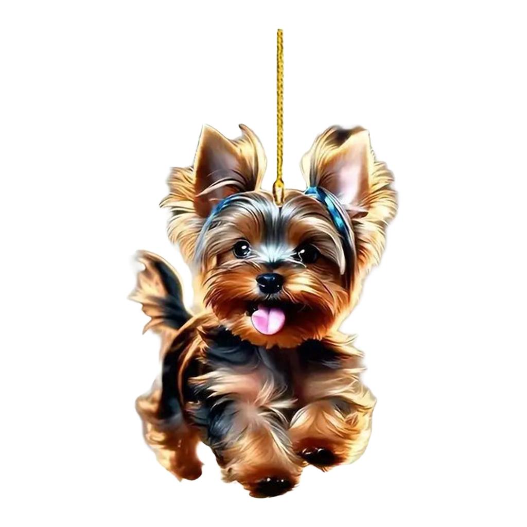 Car Mirror Cute Dog Hanging Lively Playful Yorkie Hanging Ornament for Women Girls Birthday Gifts