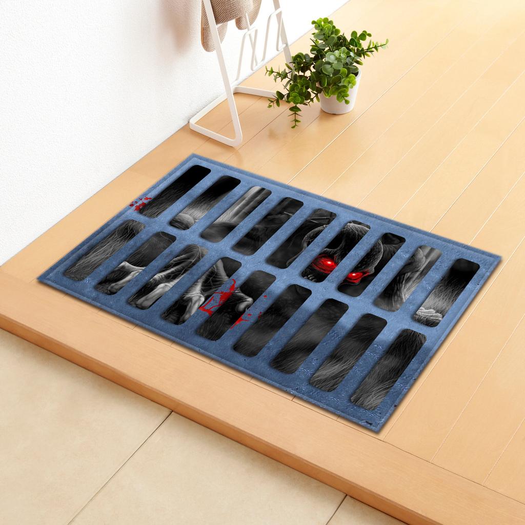 Hot Sale Halloween Series Manhole Clown 3D Thriller Grimace Non-Slip Floor Mat Bathroom Door Mat Factory