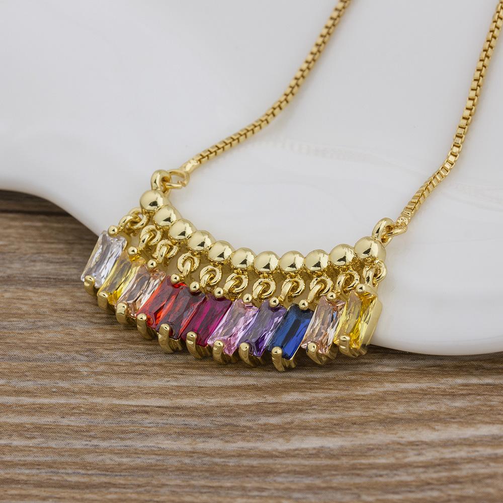 Hot Sale CZ Rainbow Necklace Stone for Woman Multicolored Necklace Pendants Fashion Colorful Long Chain Necklace Jewelry