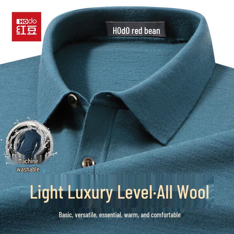 Hodo Men's 100% Wool Machine Washable Polo Sweater