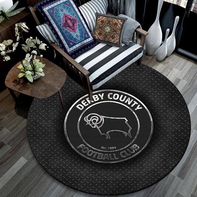 Круглый ковер с принтом Derby County FC, Нескользящий моющийся круглый ковер для гостиной, спальни, игровой комнаты, Декор для спортивного болельщика, Праздничный подарок на день рождения