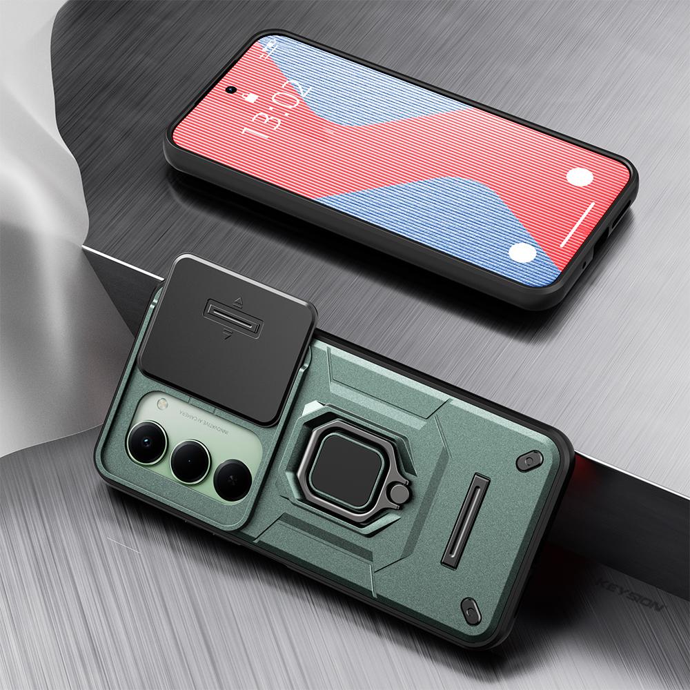 KEYSION Ударопрочный бронированный чехол для Xiaomi POCO M8s 5G Защита шторкой объектива камеры Металлическое кольцо-подставка Задняя крышка телефона для POCO M8S 5G