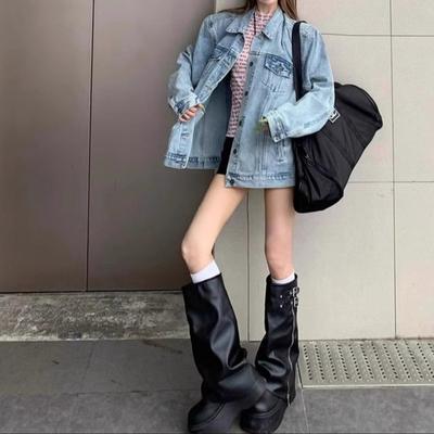 Зимние женские байкерские ботинки с ремешком и пряжкой, элегантные женские ботильоны на платформе с высоким голенищем, повседневные женские ботильоны до колена D528